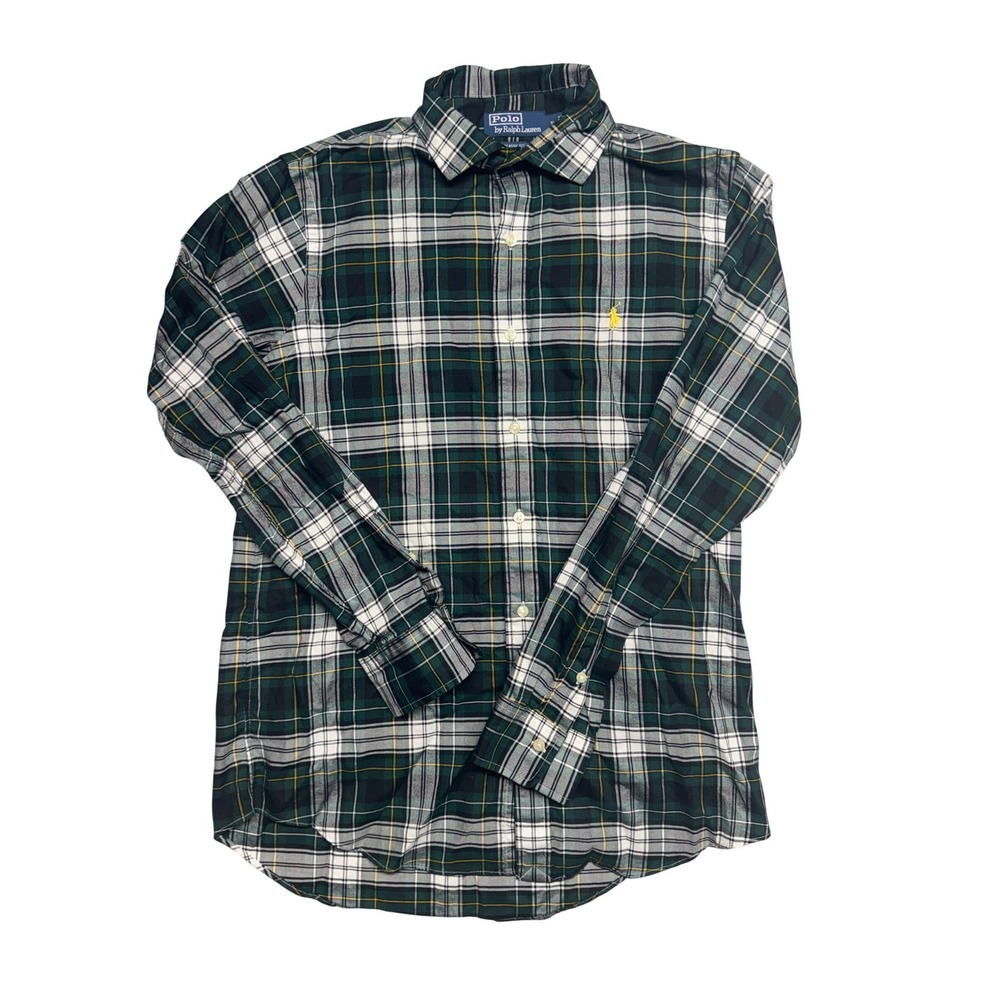 Polo Ralph Lauren Mens Classic Fit Plaid Twill Shirt Green Blue Yellow Medium